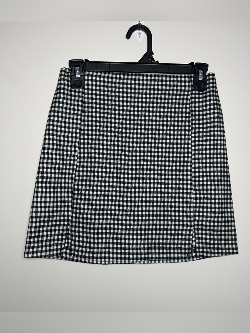 Eyeshadow 3 Front Double Slit Black White Plaid Zip Back Mini Skirt Preppy